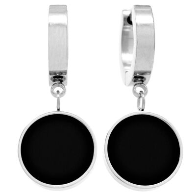 White Gold Black Moonstone Round Earrings