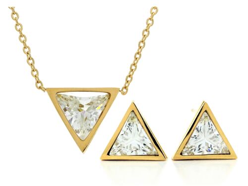 Yellow Gold White Trillion Necklace And Earrings
