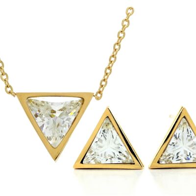 Yellow Gold White Trillion Necklace And Earrings