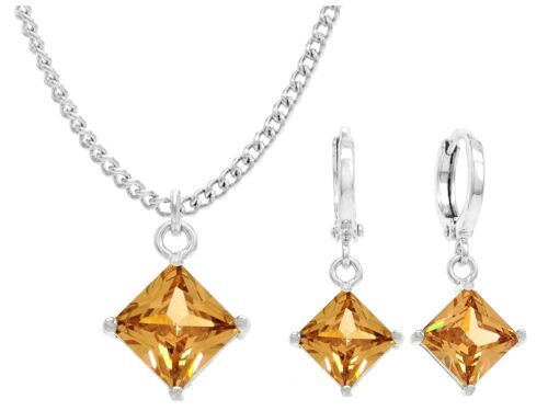 White Gold Orange Princess Necklace And Earrings
