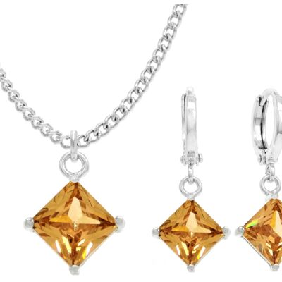 White Gold Orange Princess Necklace And Earrings