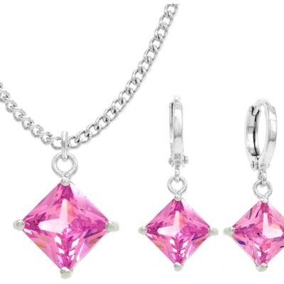 White Gold Pink Princess Necklace And Earrings
