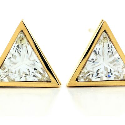 White Trillion Gold Stud Earrings