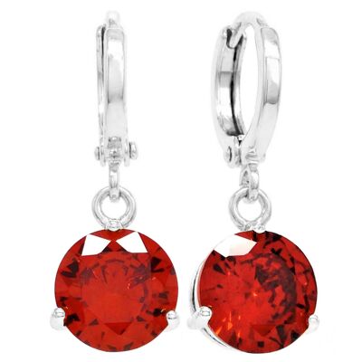 Boucles D'oreilles Or Blanc Gemme Rouge