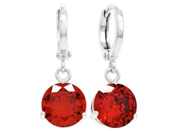 Boucles D'oreilles Or Blanc Gemme Rouge 1