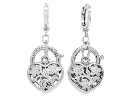 Decorated White Gold Heart Earrings