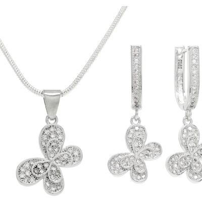 Sterling Silver White Butterfly Necklace And Earrings