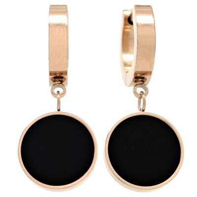 Rose Gold Black Moonstone Round Earrings