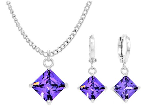 White Gold Purple Princess Necklace And Earrings