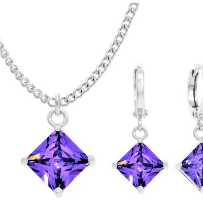 White Gold Purple Princess Necklace And Earrings