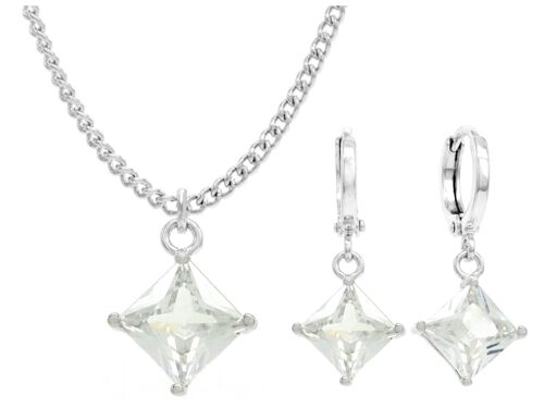 White Gold Clear Princess Necklace And Earrings