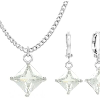 White Gold Clear Princess Necklace And Earrings