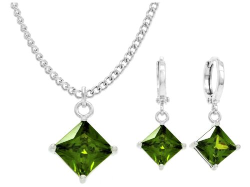 White Gold Green Princess Necklace And Earrings