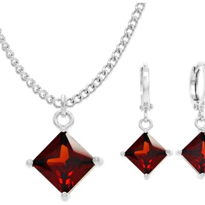 White Gold Red Princess Necklace And Earrings