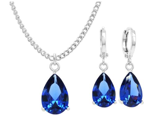 White Gold Blue Pear Gem Necklace And Earrings
