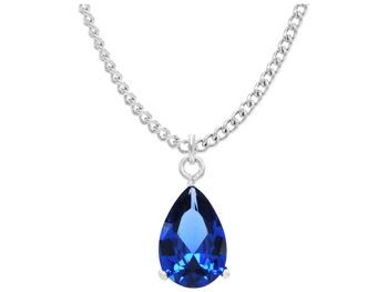 Collier en or blanc goutte de pluie bleue 1