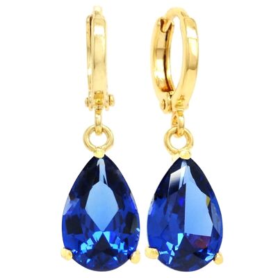 Boucles d'oreilles goutte de pluie bleue en or jaune