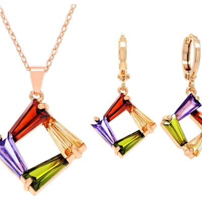 Conjunto de joyas con gemas baguette cónicas en oro rosa