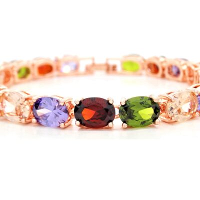 Rose Gold Different Colored Oval Gems Bracelet