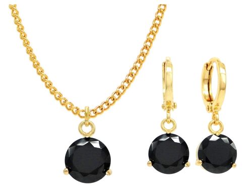 Yellow Gold Black Round Gem Necklace And Earrings