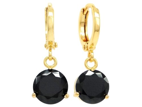 Black Moonstone Round Yellow Gold Earrings