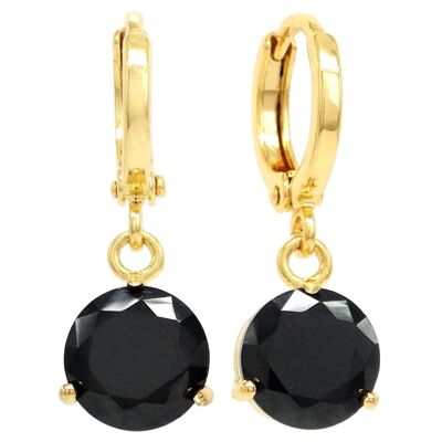 Pendientes redondos de oro amarillo con piedra lunar negra