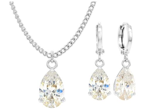 White Gold White Pear Gem Necklace And Earrings