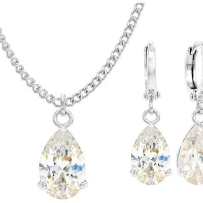 White Gold White Pear Gem Necklace And Earrings