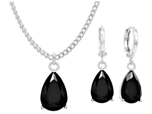 White Gold Black Pear Moonstone Necklace And Earrings