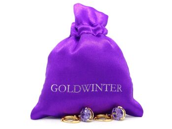 Collier et boucles d'oreilles en or jaune et pierres rondes violettes 5