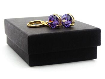 Collier et boucles d'oreilles en or jaune et pierres rondes violettes 6