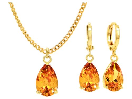 Yellow Gold Citrine Pear Gem Necklace And Earrings