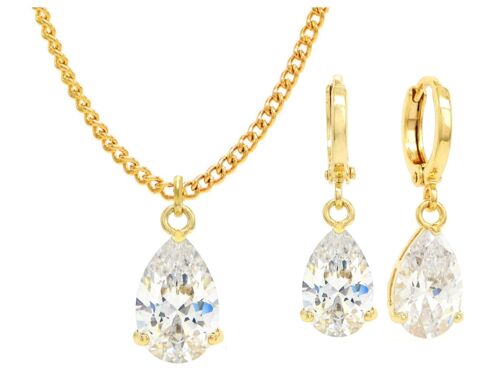 Yellow Gold White Pear Gem Necklace And Earrings