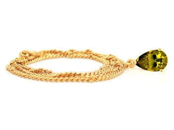 Collier Et Boucles D'oreilles Or Jaune Poire Verte Gemme 2