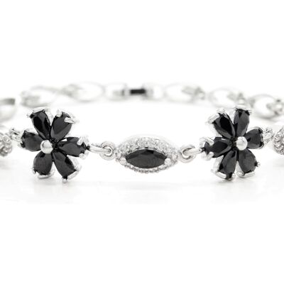 White Gold Black Moonstone Flower Bracelet