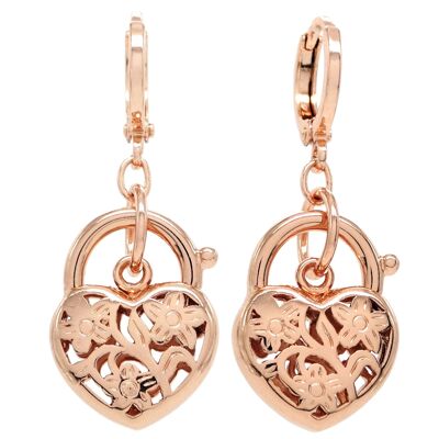 Pendientes Corazón de Oro Rosa Decorados