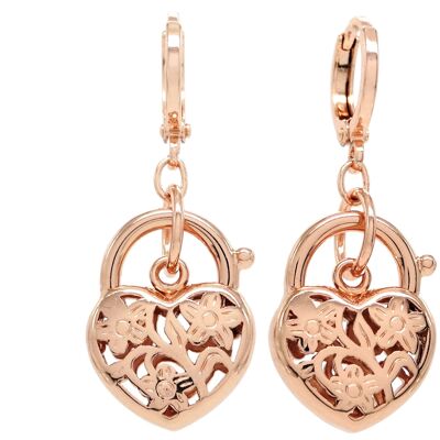 Decorated Rose Gold Heart Earrings
