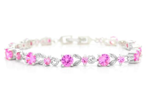 White Gold Round Pink Gems Bracelet