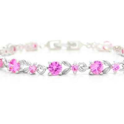 Pulsera de oro blanco con gemas rosas redondas