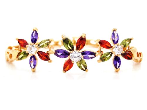 Gold Rainbow Flower Marquise Gems Bracelet