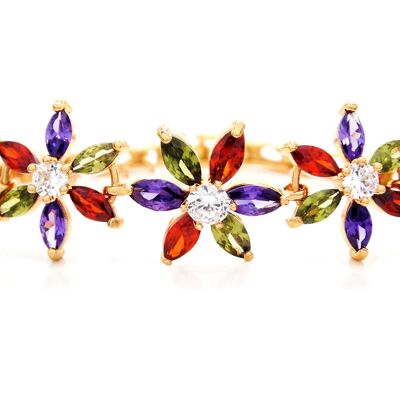 Gold Rainbow Flower Marquise Gems Bracelet