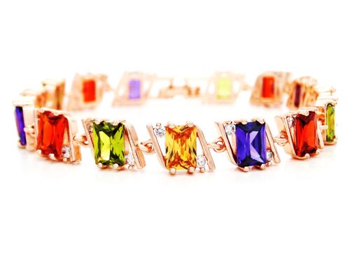 Rose Gold Radiant Different Colored Gems Bracelet