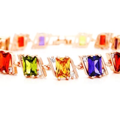 Rose Gold Radiant Different Colored Gems Bracelet