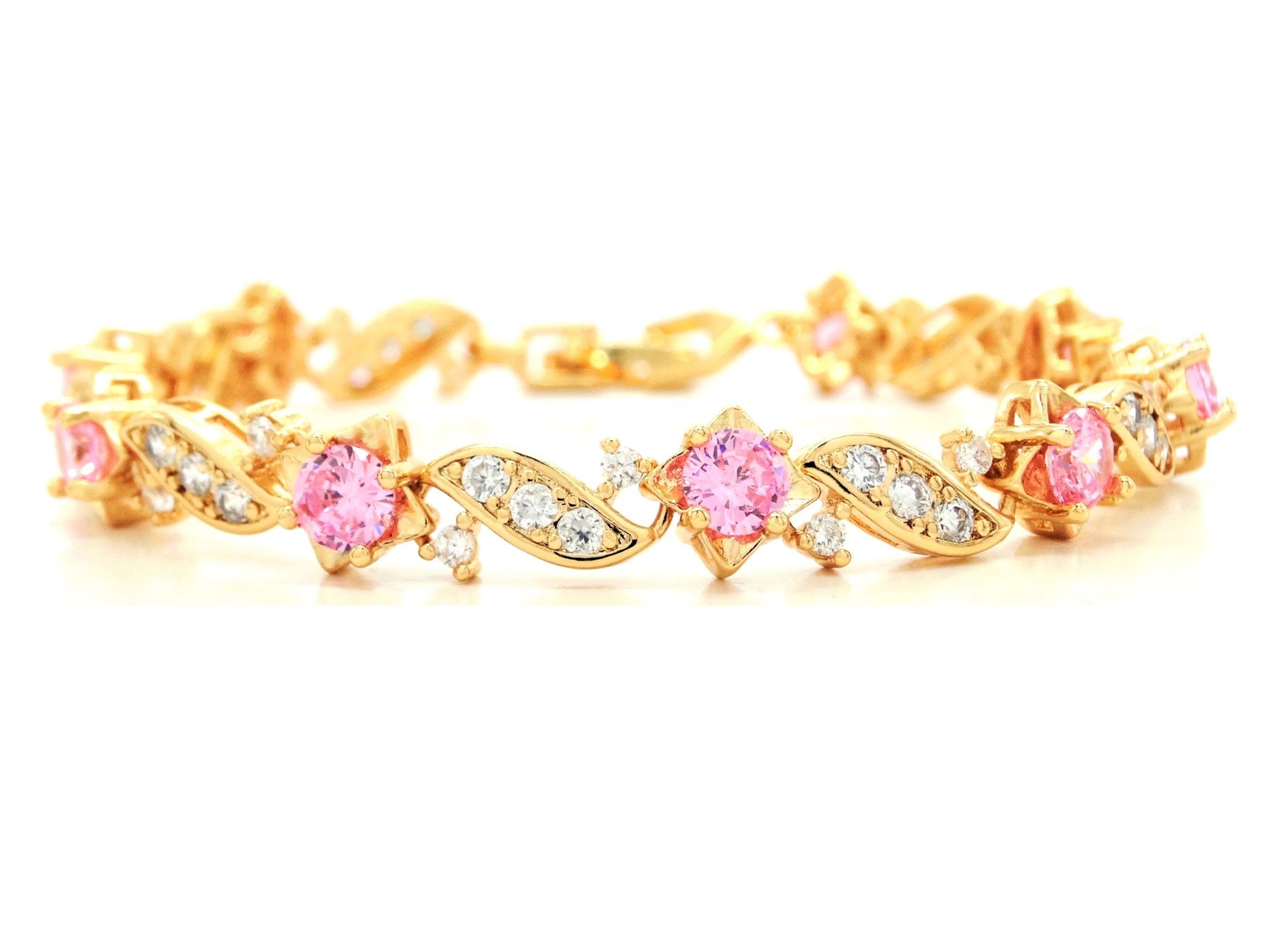 Buy wholesale Yellow Gold Pink Gems Bracelet