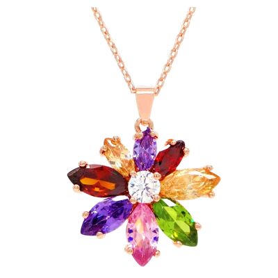 Rose Gold Rainbow Flower Necklace