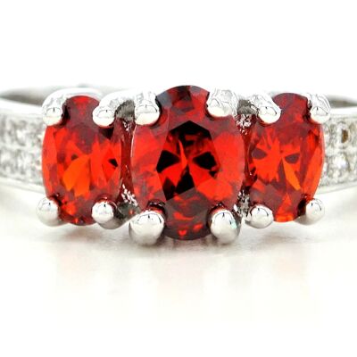 White Gold Red Oval Gem Ring