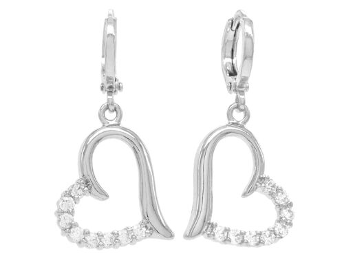 White Gold Drop Heart Earrings