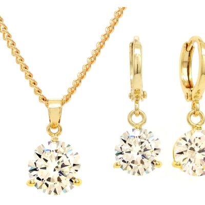 Clear Gem Gold Necklace And Earrings