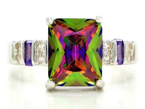 Multicolored Baguette Sterling Silver Ring