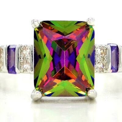 Multicolored Baguette Sterling Silver Ring